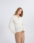 Spilt Neck Rib Knit Polo Sweater