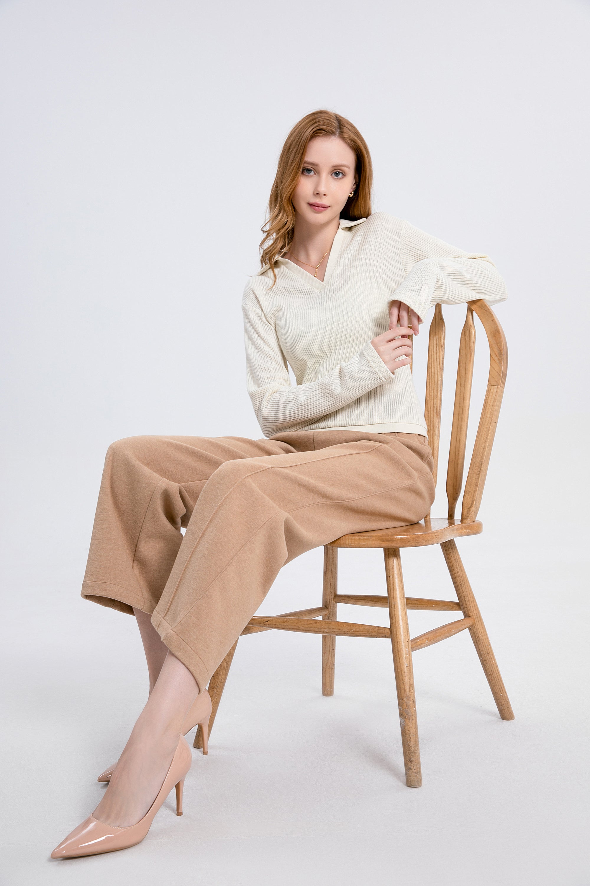 Spilt Neck Rib Knit Polo Sweater