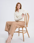 Spilt Neck Rib Knit Polo Sweater
