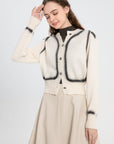 Printed Round-Neck Button Cardigan