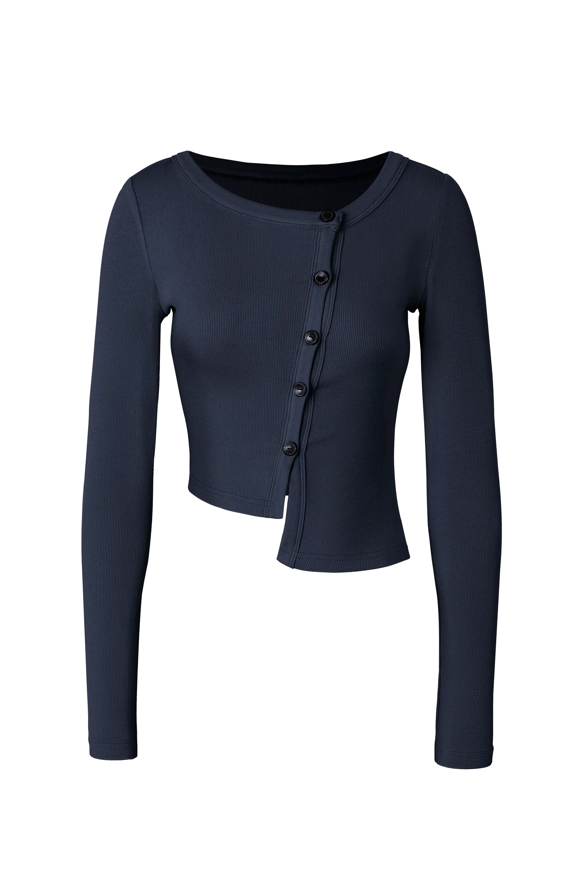 Asymmetric Button Front Fitted Cardigan