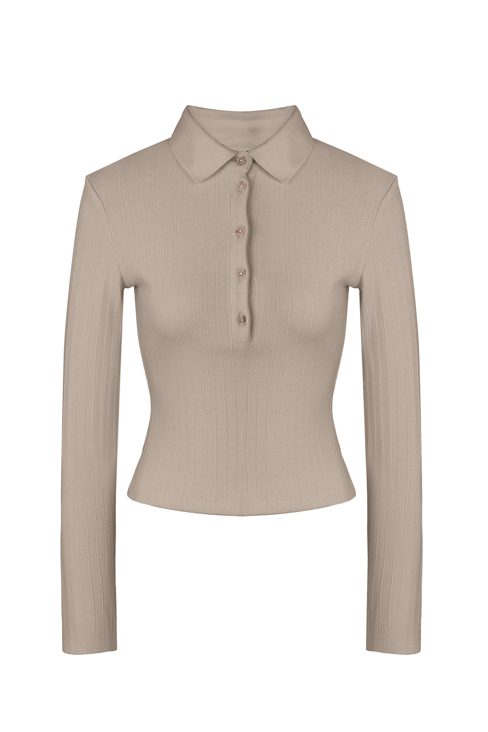 Knit Polo Long Sleeve Top