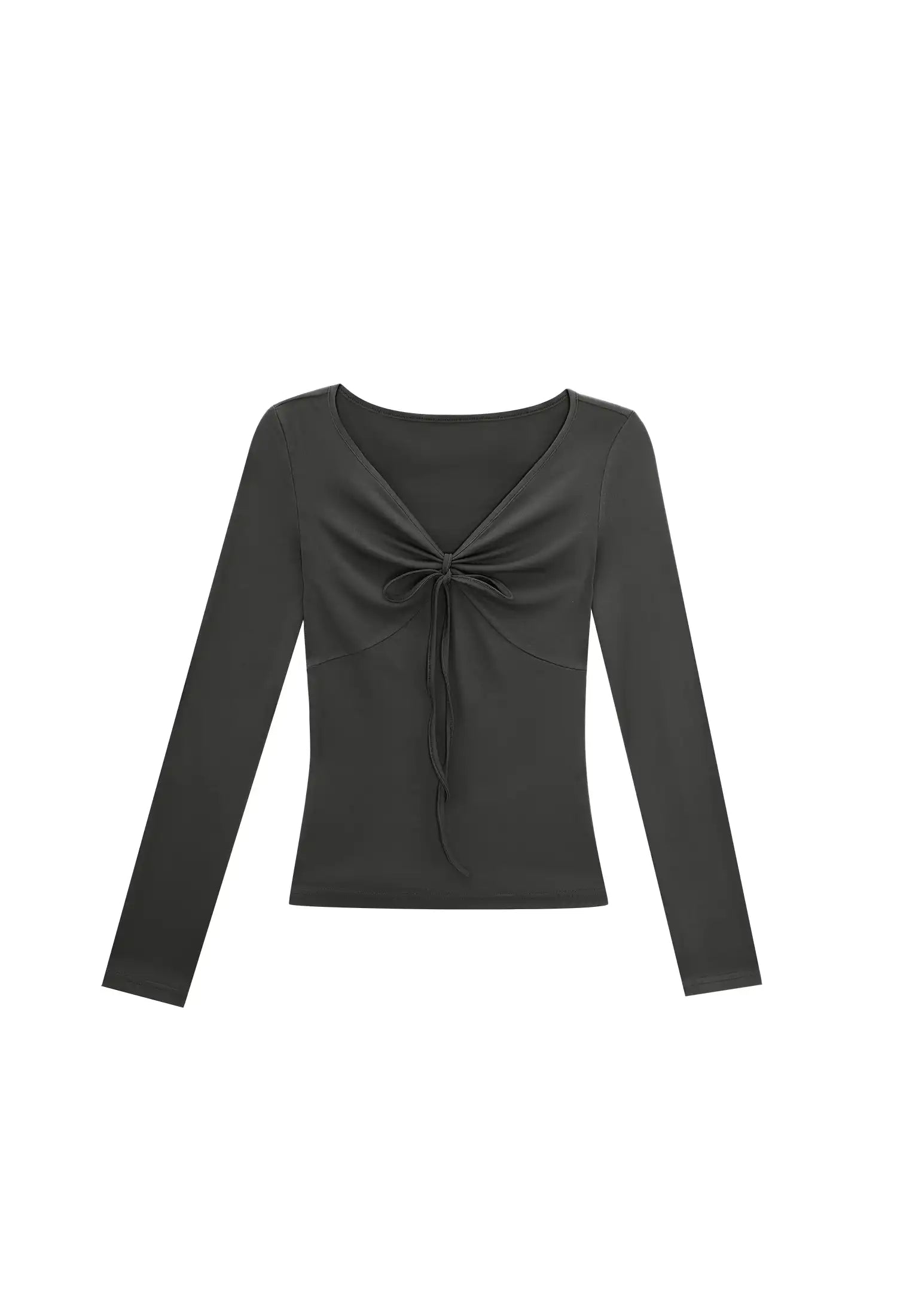 Drawstring Ruched Front V-Neck Long Sleeve Top