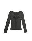 Drawstring Ruched Front V-Neck Long Sleeve Top