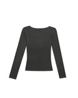 Drawstring Ruched Front V-Neck Long Sleeve Top