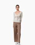Ruched-Front Drawstring Braless Long Sleeve Top