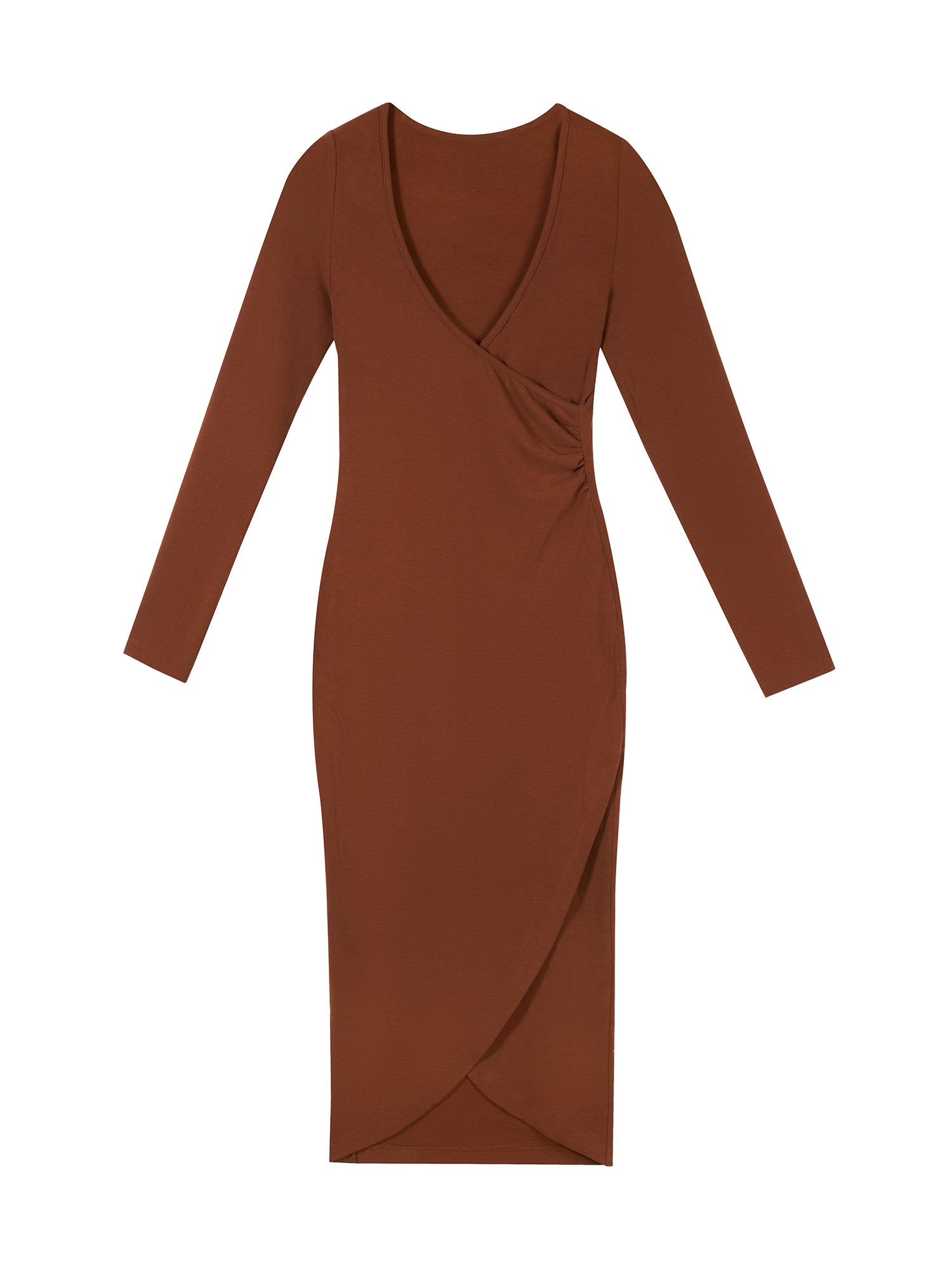 V-Neck Form-Fitting Midi Dress