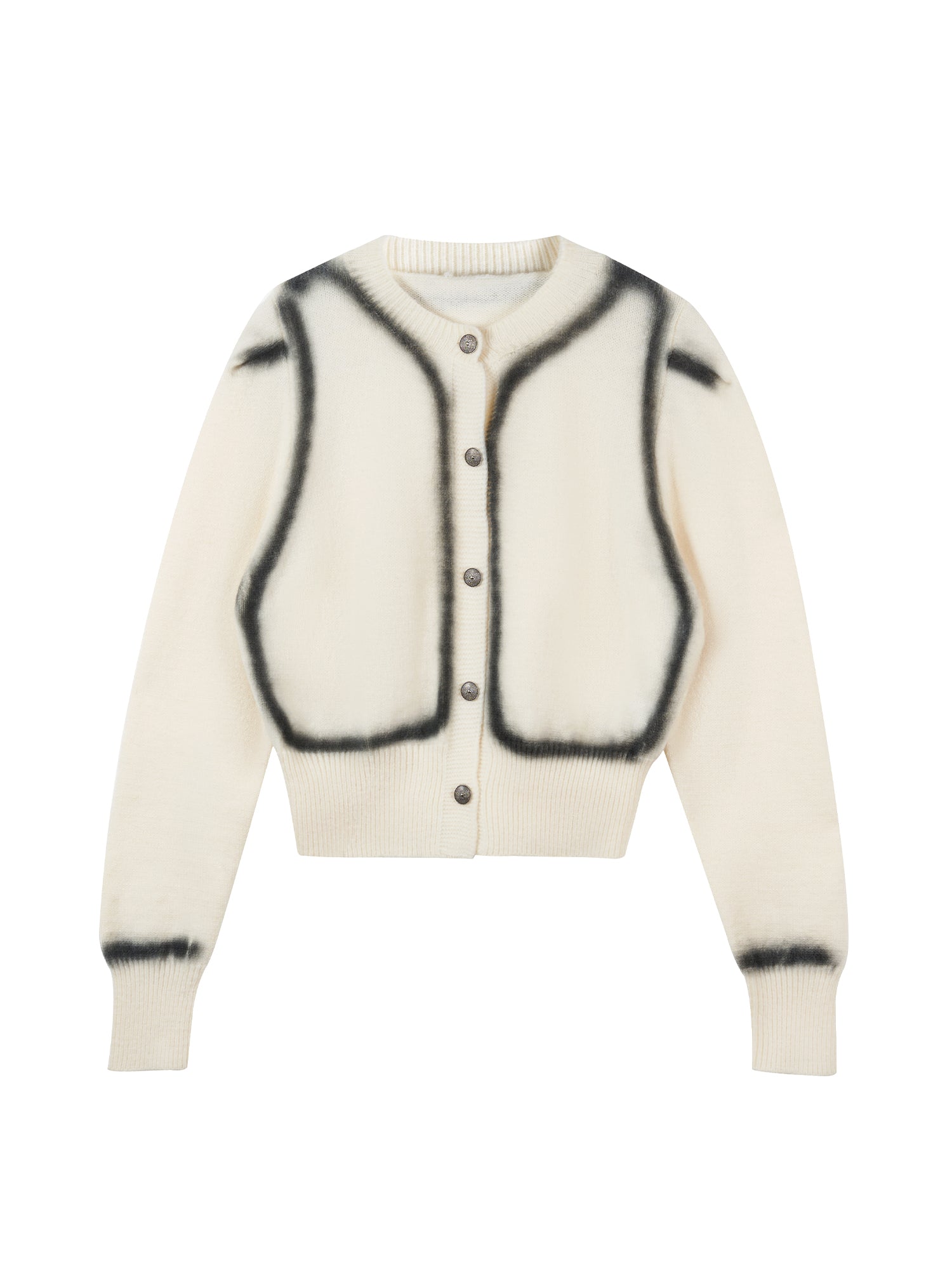 Printed Round-Neck Button Cardigan