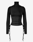 Side Drawstrings Mock Neck Long Sleeve Top