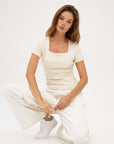 Square Neck Bra-less Short Sleeve Top