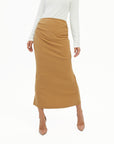 Ruched-Front Midi Skirt