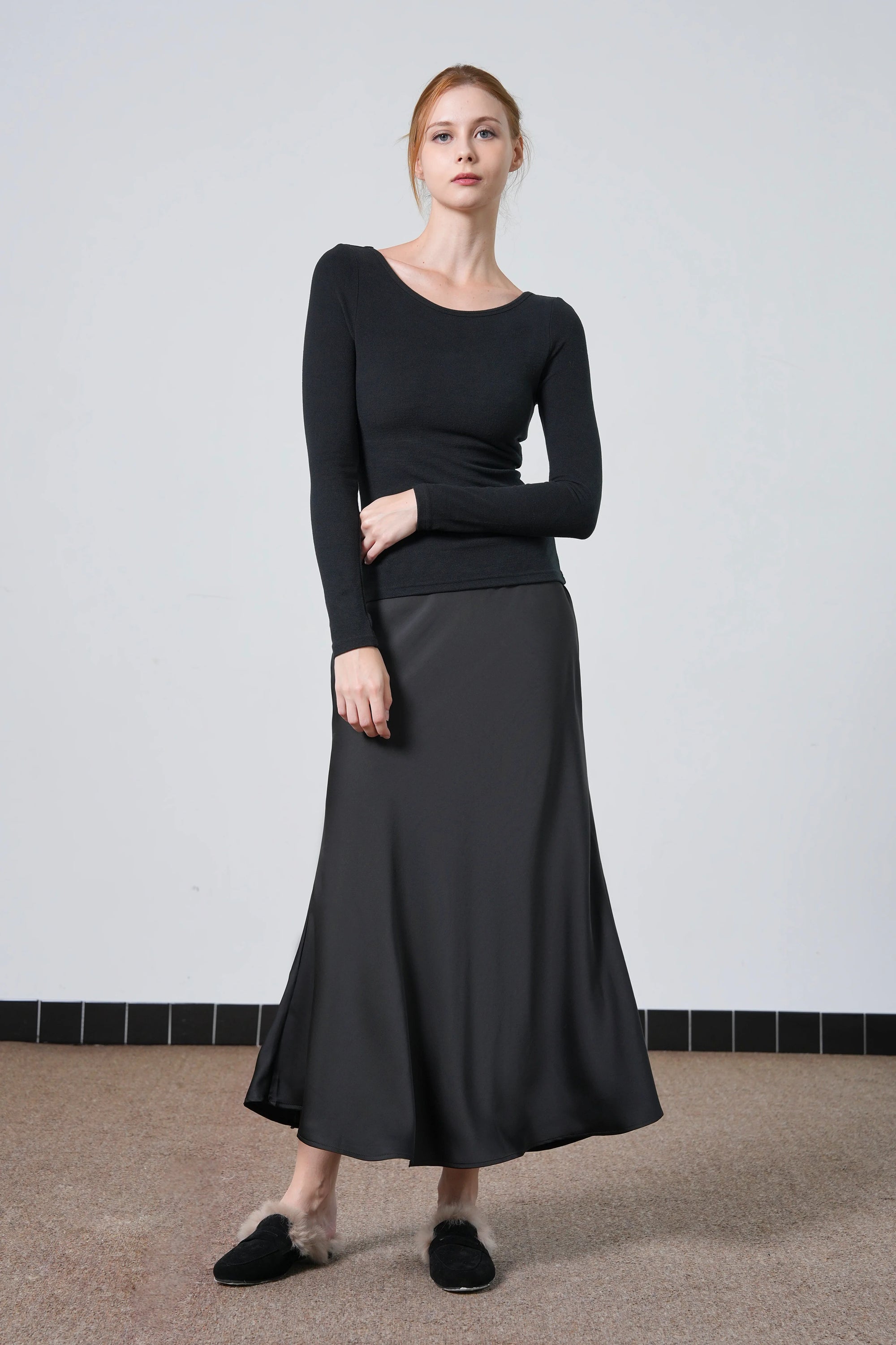 Buffed Silk-Liked Maxi Skirt