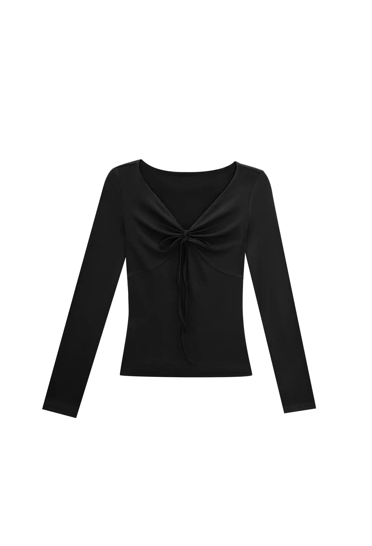 Drawstring Ruched Front V-Neck Long Sleeve Top