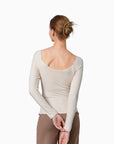 Ruched-Front Drawstring Braless Long Sleeve Top