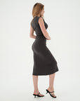 Side Ruched Fitted Sleeveless Midi Dress