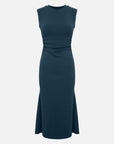 Side Ruched Fitted Sleeveless Midi Dress