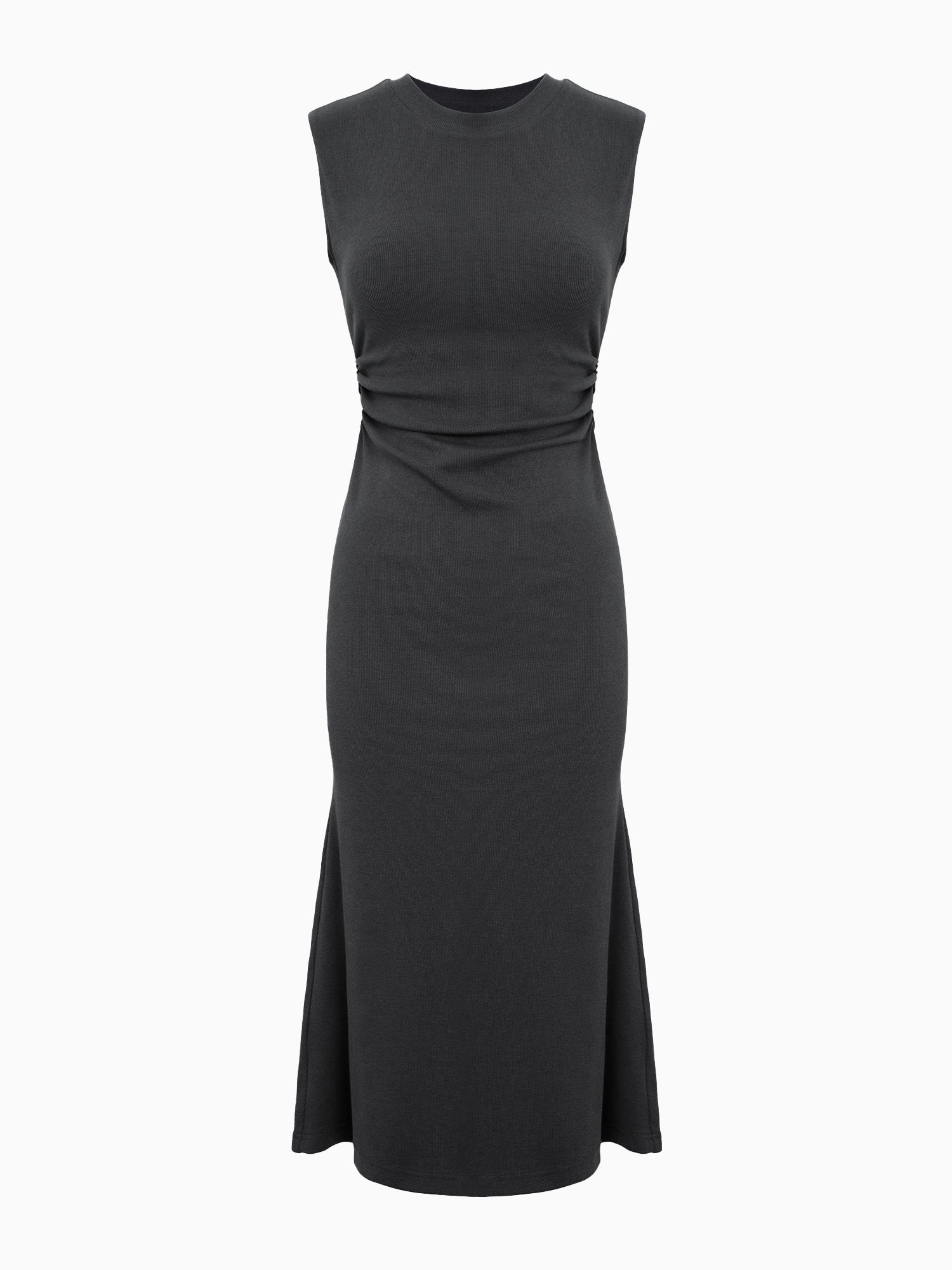 Side Ruched Fitted Sleeveless Midi Dress