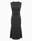 Side Ruched Fitted Sleeveless Midi Dress