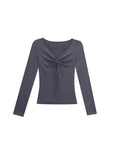 Drawstring Ruched Front V-Neck Long Sleeve Top