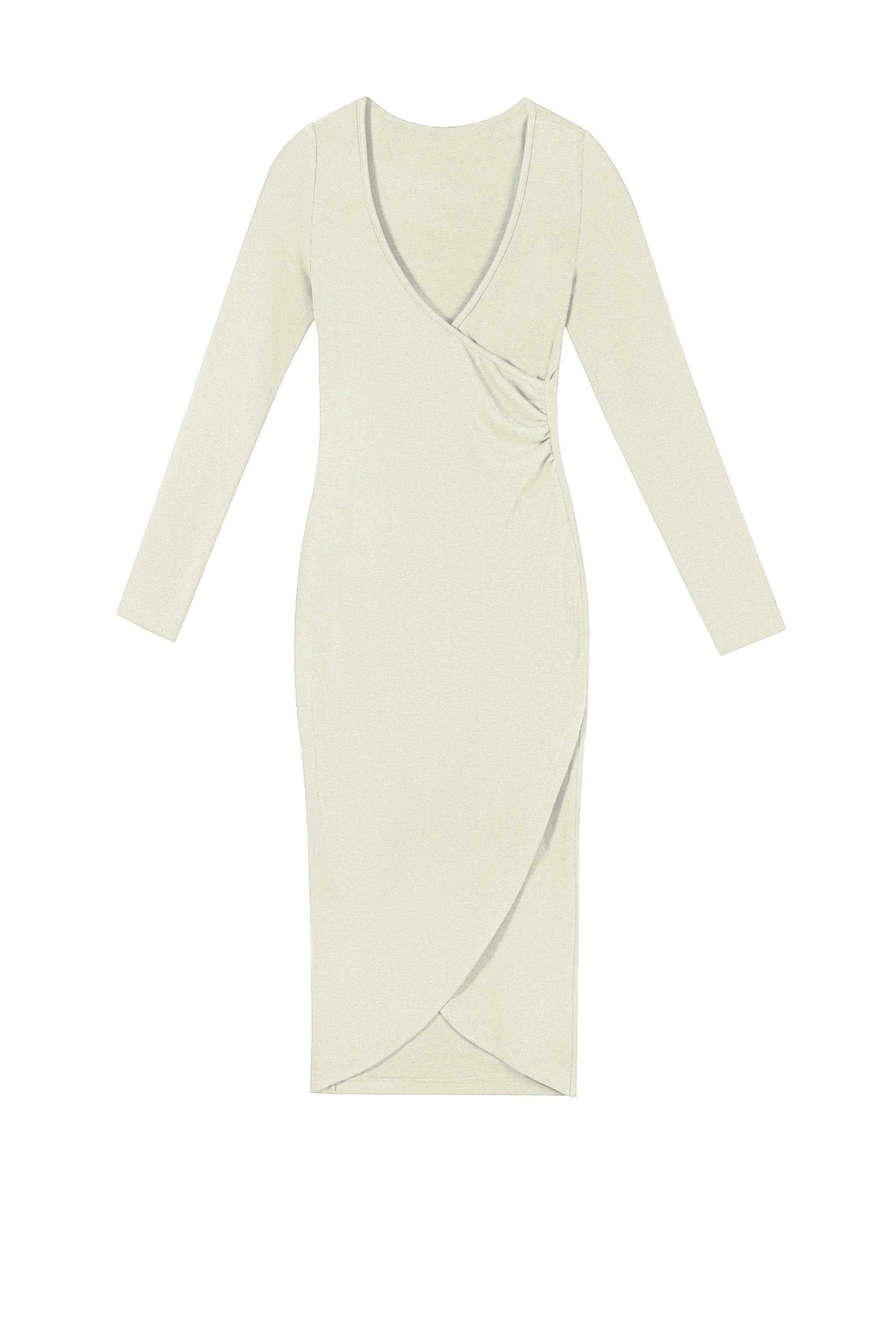 V-Neck Form-Fitting Midi Dress