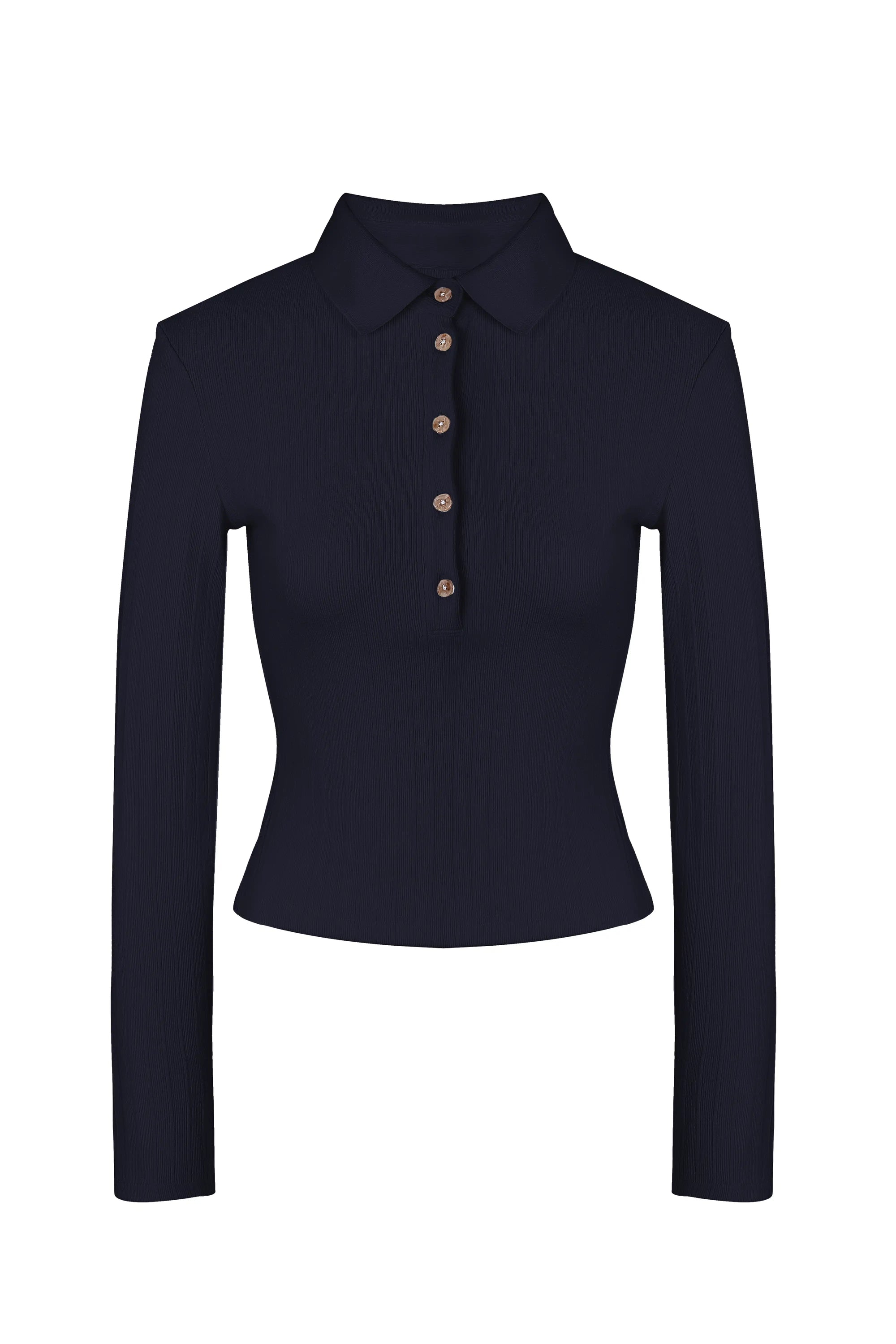 Knit Polo Long Sleeve Top