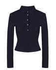 Knit Polo Long Sleeve Top