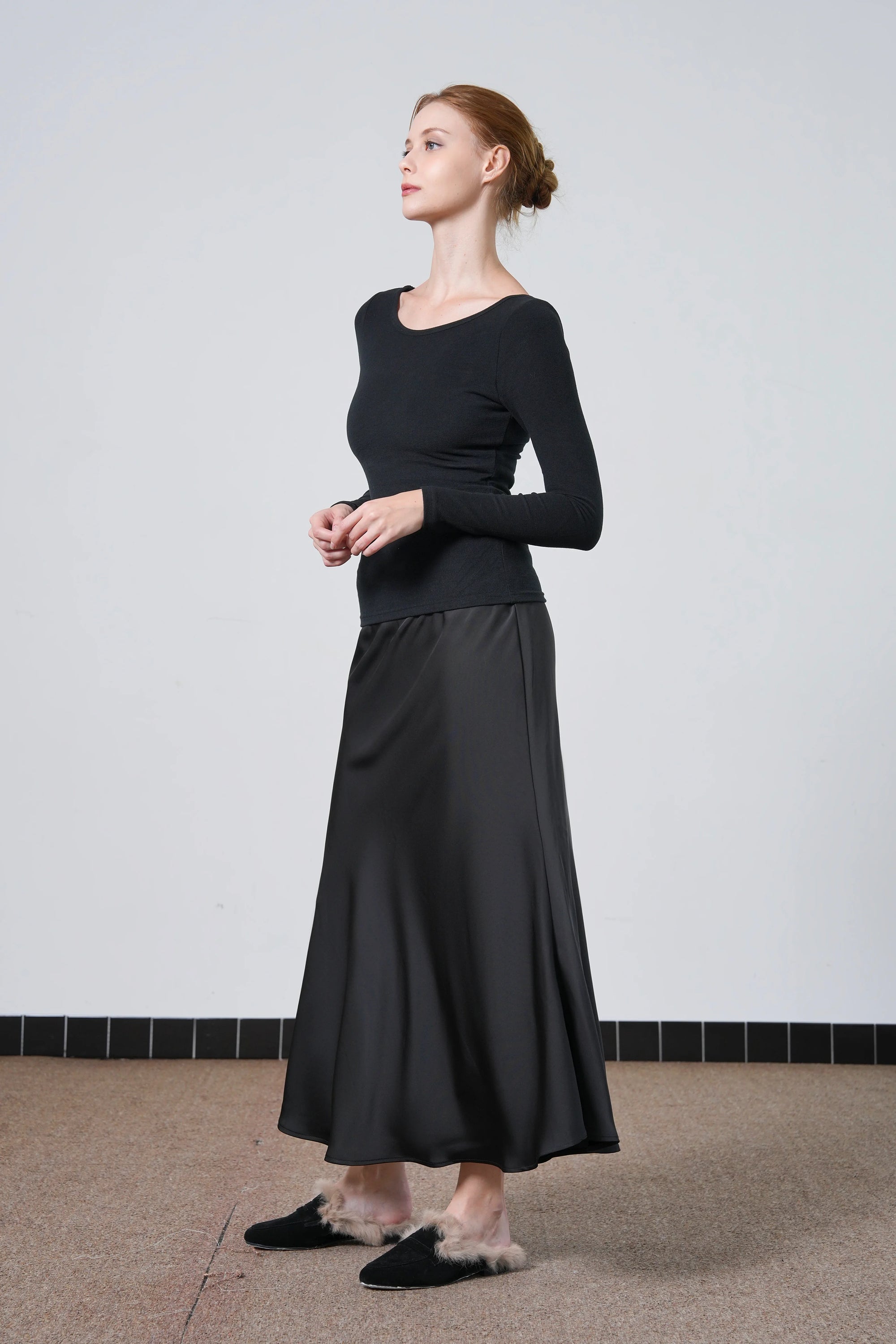 Buffed Silk-Liked Maxi Skirt
