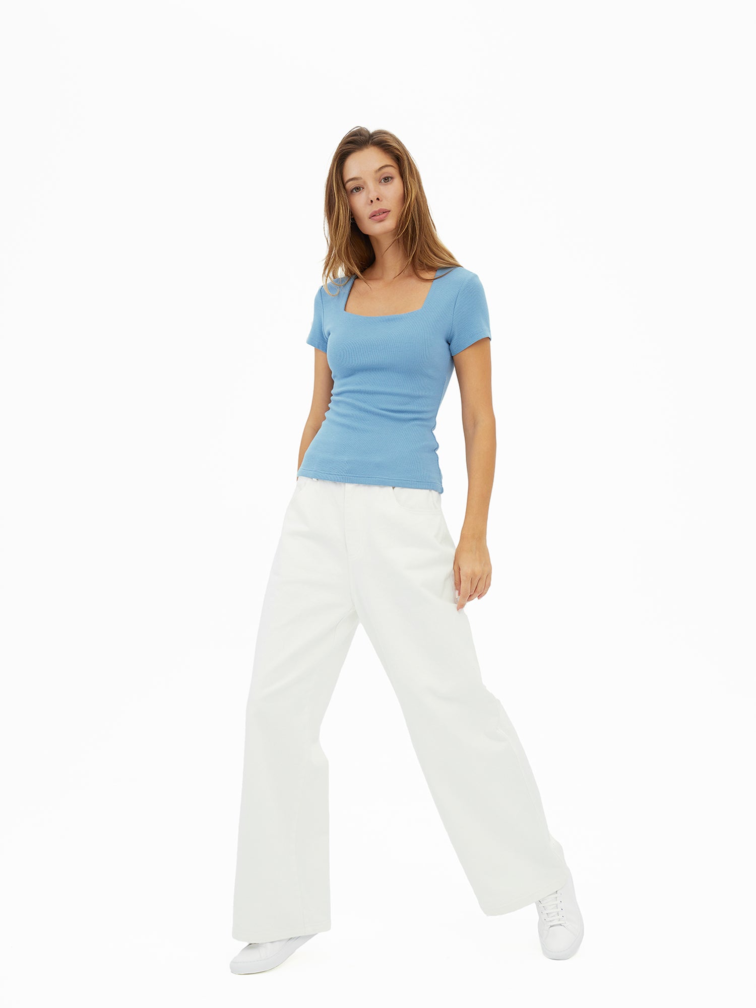 Off White Mid-Waist Straight Leg Jeans
