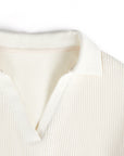 Spilt Neck Rib Knit Polo Sweater