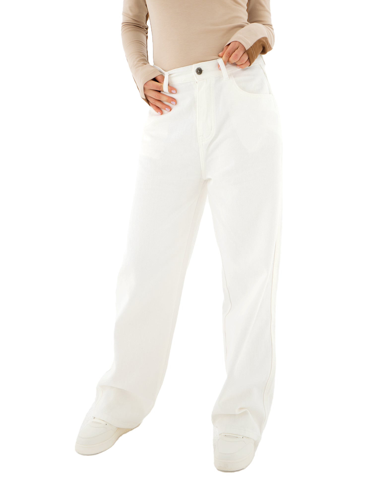 Off White Mid-Waist Straight Leg Jeans