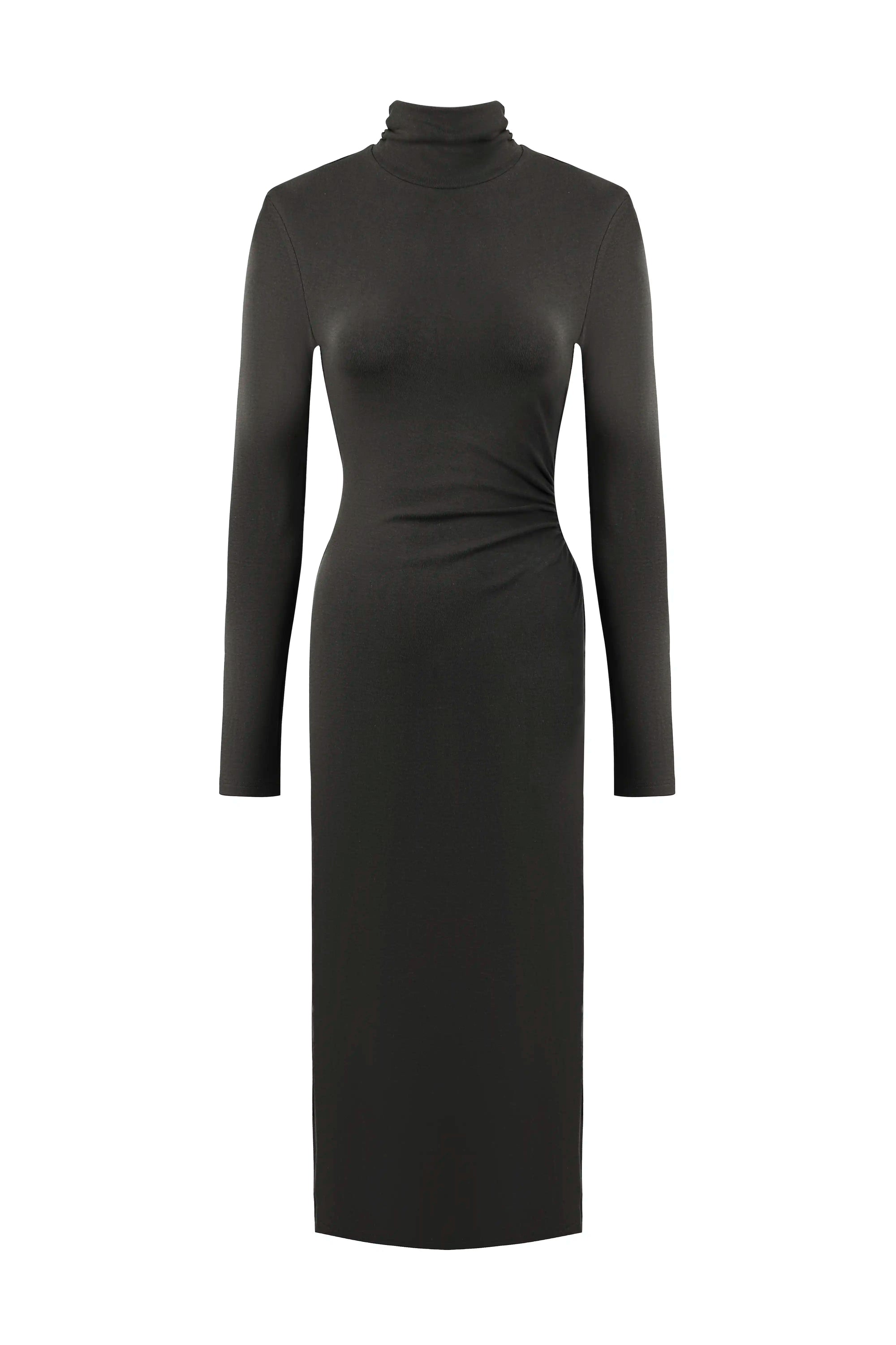 Turtleneck Fitted Midi Dress