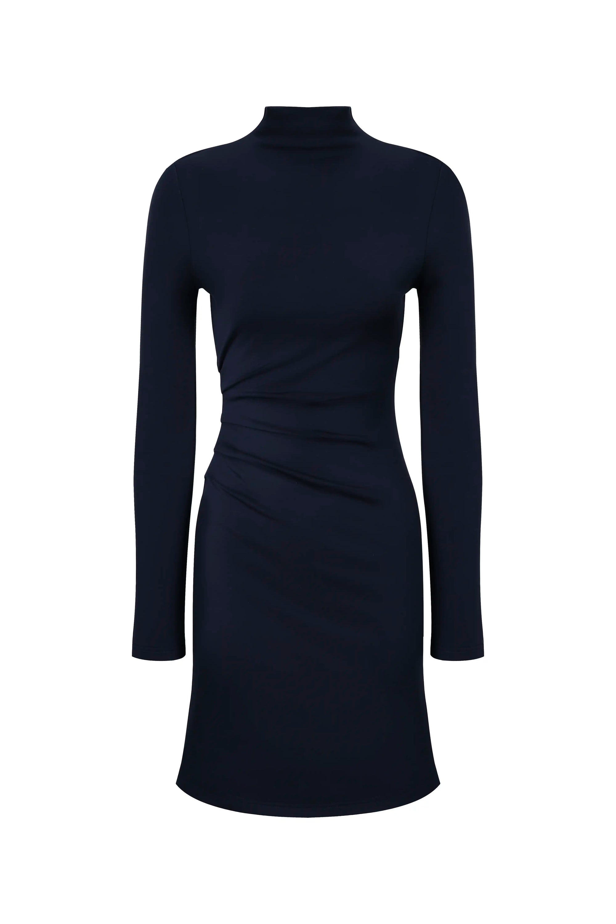 Mock Neck Ruched Mini Dress