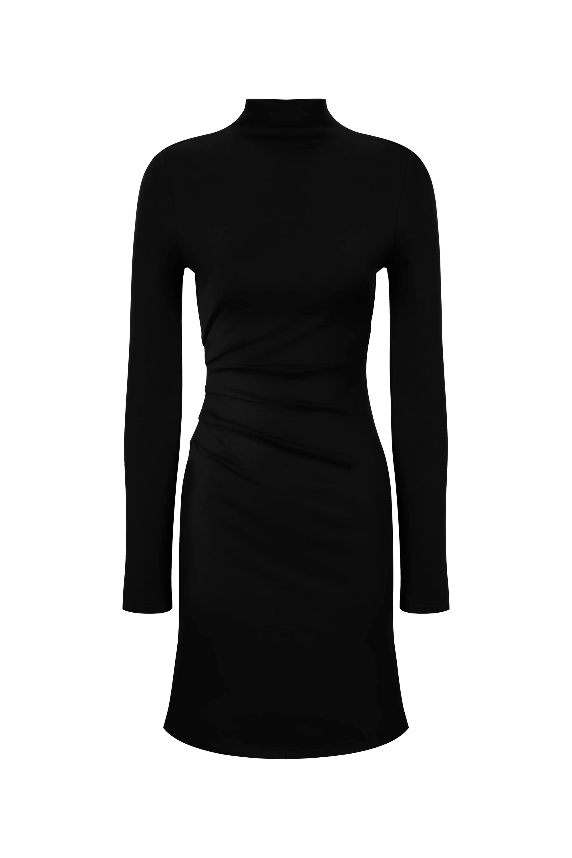 Mock Neck Ruched Mini Dress
