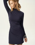 Mock Neck Ruched Mini Dress