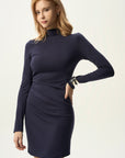 Mock Neck Ruched Mini Dress