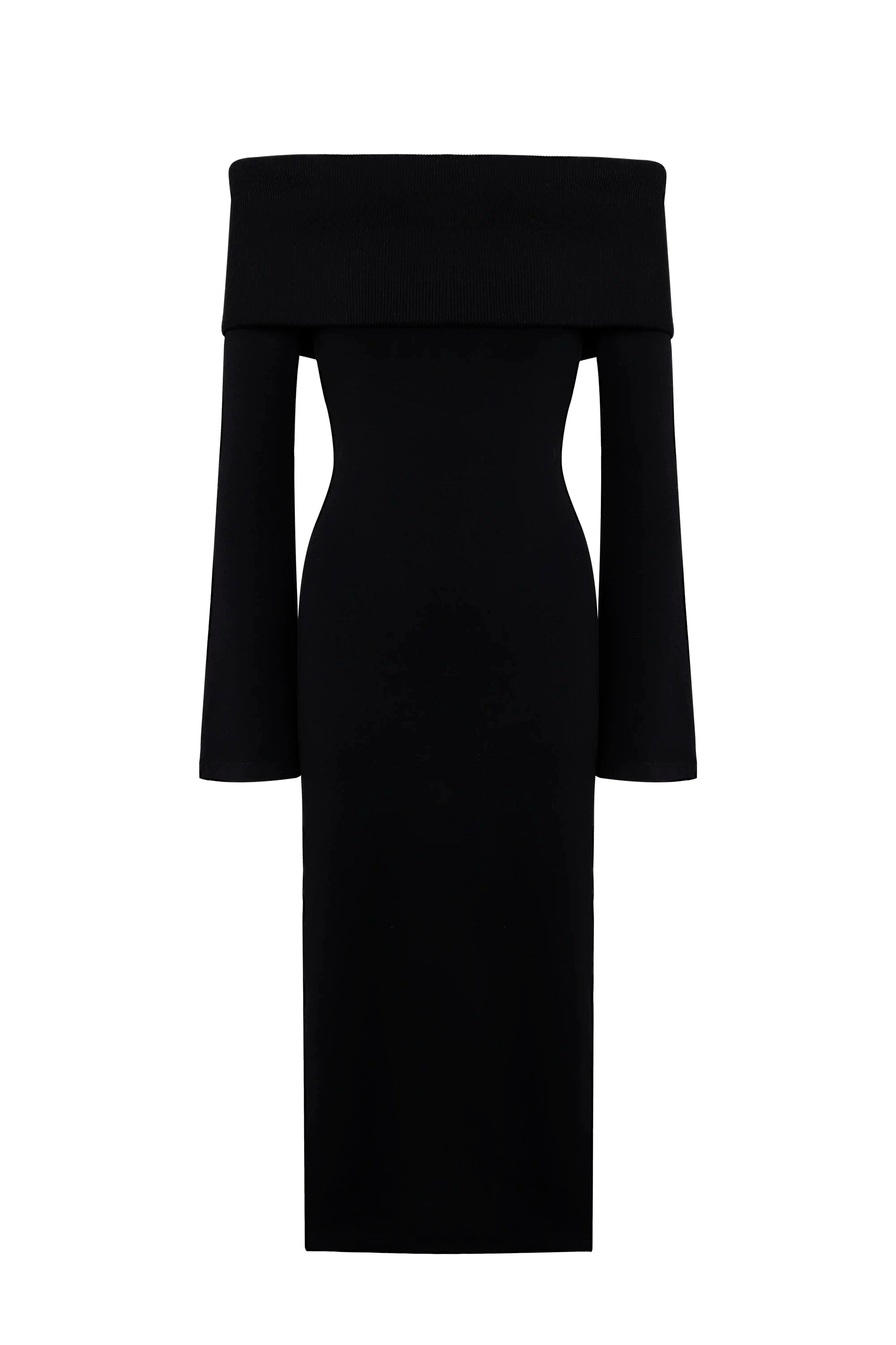 Off-Shoulder Fold-Over Midi Dress