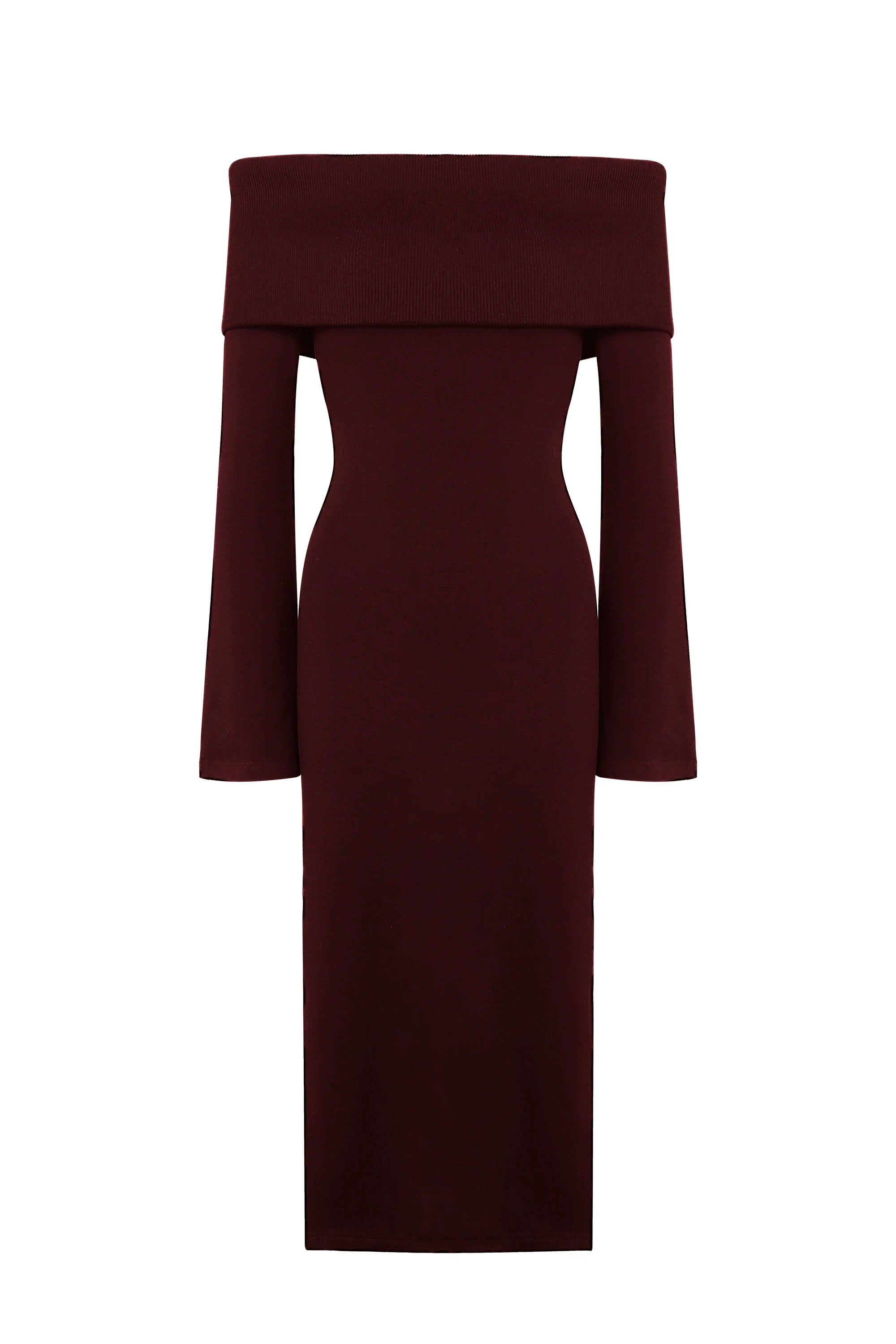 Off-Shoulder Fold-Over Midi Dress