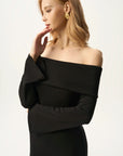 Off-Shoulder Fold-Over Midi Dress