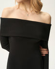 Off-Shoulder Fold-Over Midi Dress