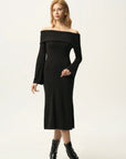 Off-Shoulder Fold-Over Midi Dress