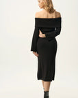 Off-Shoulder Fold-Over Midi Dress