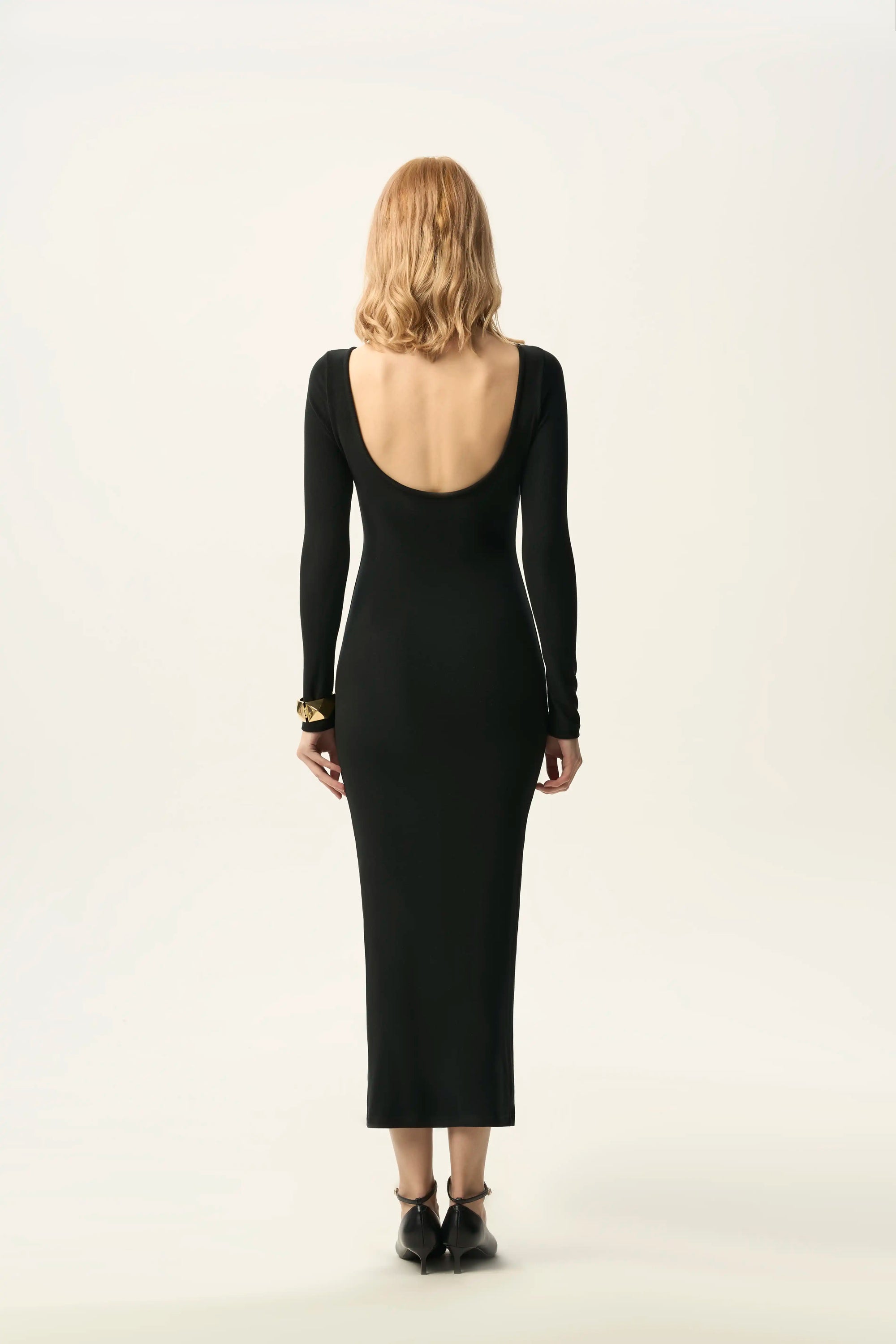 Open Back Long Sleeve Midi Dress