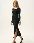 Open Back Long Sleeve Midi Dress