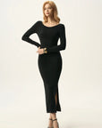 Open Back Long Sleeve Midi Dress