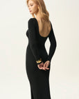 Open Back Long Sleeve Midi Dress