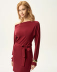 Off-Shoulder Belted Sweater Dress