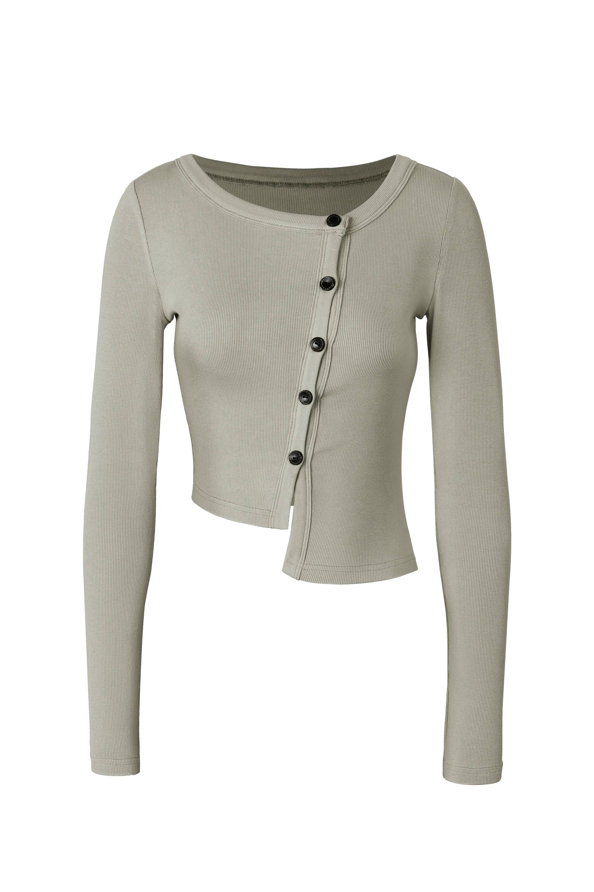 Asymmetric Button Front Fitted Cardigan