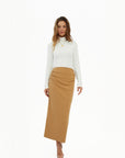 Ruched-Front Midi Skirt