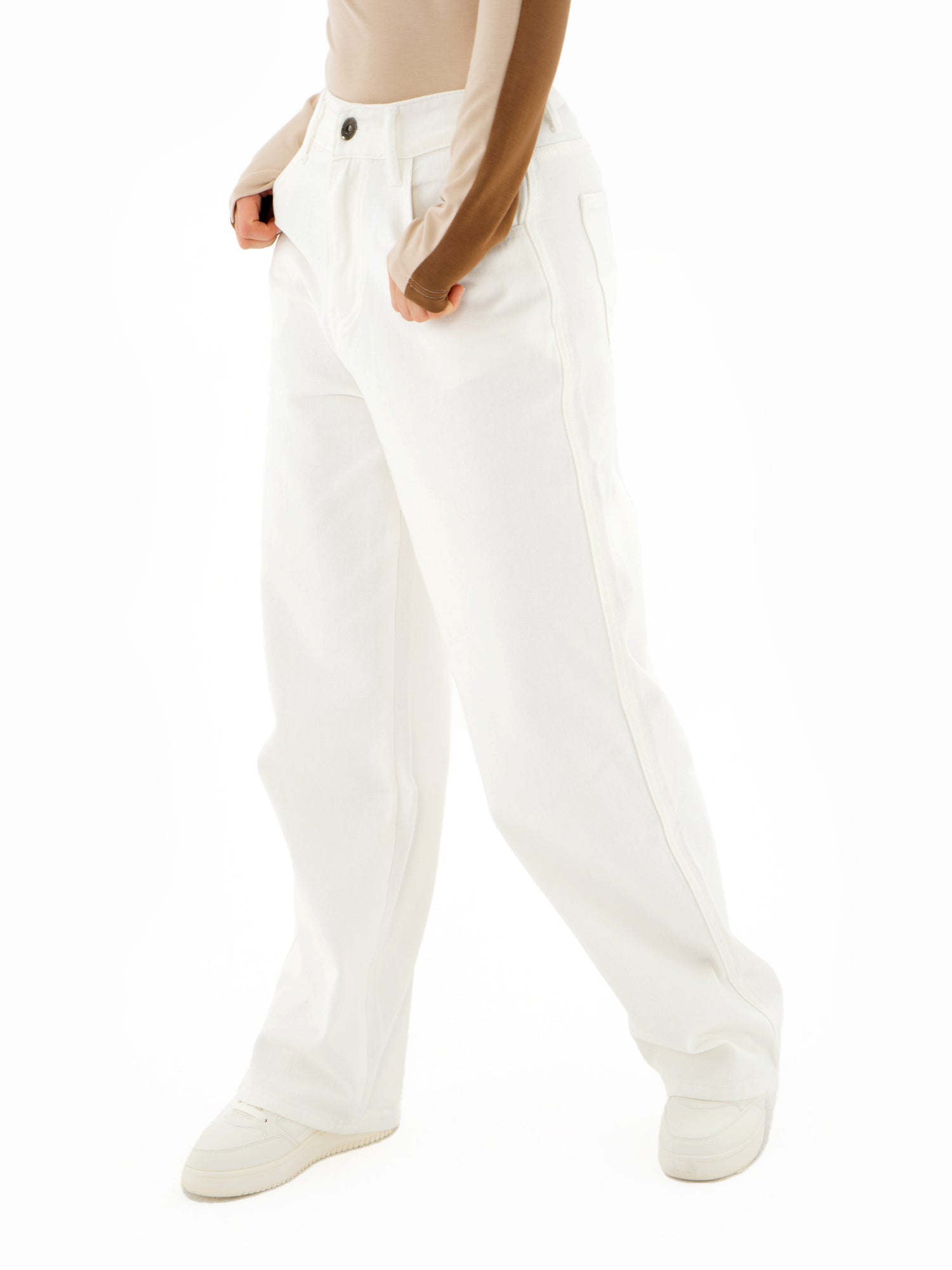 Off White Mid-Waist Straight Leg Jeans