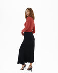 Ruched-Front Midi Skirt